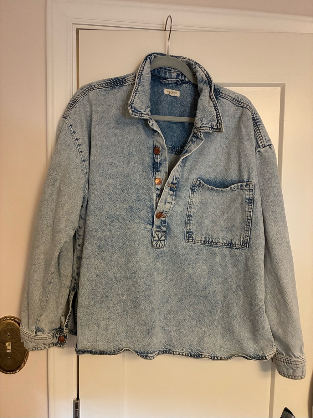 Anthropologie PILCRO Light Wash Denim Pullover Shirt - Pocket Detail
